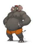  2019 anthro belly clothing digital_media_(artwork) elephant facial_hair fur furrybob hair hat hi_res male mammal nipples overweight overweight_male pecs proboscidean simple_background solo 