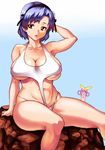  arsene blue_hair breasts curvy large_breasts multiple_boys sherlock_shellingford short_hair swimsuit tantei_opera_milky_holmes yokkora 