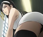  bare_shoulders bent_over black_hair black_panties dress hairband haruyama_kazunori irritated kumashiro_maya long_hair panties pantyshot pubic_hair seikimatsu_occult_gakuin solo thighhighs underwear upskirt 