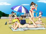  aino_minako beach bikini bishoujo_senshi_sailor_moon food hino_rei ice_cream kino_makoto luna_(sailor_moon) lying mizuno_ami outdoors outside sand swimsuit tanning tears topless tsukino_usagi umbrella 