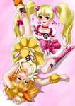  2girls breasts cleavage clothed_sex cure_peach cure_pine dry_humping fresh_precure! fresh_pretty_cure! hair_ornament heart highres humping leg_lift magical_girl momozono_love multiple_girls precure pretty_cure tribadism twintails yamabuki_inori yuri 