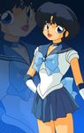  bishoujo_senshi_sailor_moon blue_hair crossover gloves ranma_1/2 sailor_mercury_(cosplay) skirt smile tendo_akane tendou_akane 