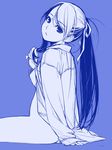  bottomless hair_ribbon hand_in_hair ino mochizuki_nonoka monochrome naked_shirt otome_function ponytail ribbon shirt simple_background sitting sketch solo 