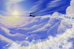  blue broom broom_surfing cloud condensation_trail day kirisame_marisa scenery sky solo star sunrise tokihisa_(zikokune) touhou 