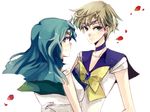  bishoujo_senshi_sailor_moon blonde_hair blue_choker blue_eyes blue_sailor_collar bow choker gloves green_hair kaiou_michiru magical_girl multiple_girls nako_(nonrain) outer_senshi sailor sailor_collar sailor_neptune sailor_senshi sailor_senshi_uniform sailor_uranus short_hair ten'ou_haruka very_short_hair yellow_bow 