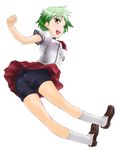  ass bad_id bad_pixiv_id baka_to_test_to_shoukanjuu bike_shorts green_hair hase_sawara highres kudou_aiko looking_back necktie school_uniform short_hair skirt socks solo yellow_eyes 