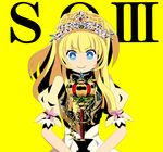  armor armored_dress blonde_hair blue_eyes braid highres mochida_(kokomo) princess_(sekaiju) scepter sekaiju_no_meikyuu sekaiju_no_meikyuu_3 tiara weapon yellow_background 