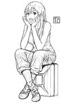  chin_rest graphite_(medium) greyscale kazumiya_rio long_hair monochrome sitting sketch solo sora_no_woto tank_top tongue traditional_media yoshikawa_kazunori 