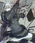 beniyama blue_eyes book floating_book male_focus nier nier_(series) nier_(young) solo white_hair younger 