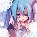  blue_eyes blue_hair detached_sleeves hanepochi hatsune_miku long_hair lowres necktie solo tears vocaloid 