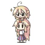  ahoge aoblue blonde_hair blush chibi expressionless horn hoshiguma_yuugi long_hair mizuhashi_parsee multiple_girls object_on_head on_head person_on_head pointy_ears riding simple_background sparkle touhou 