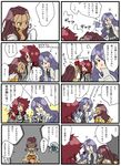  2boys alternate_hairstyle blood blue_eyes blue_hair cobraja comic flower heartcatch_precure! kumojacky long_hair multiple_boys precure red_eyes red_hair sasorina shirakawa_(whitemist) translation_request yellow_eyes 