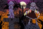  bad_id bad_pixiv_id bat bat_wings blonde_hair blue_hair castle cross flandre_scarlet glowing glowing_eyes hat masui moon multiple_girls remilia_scarlet short_hair siblings side_ponytail sisters skull touhou wings 