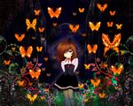  bug butterfly crown dress flower garden grin highres insect orange_hair plant purple_eyes sakigakeru smile solo umineko_no_naku_koro_ni ushiromiya_maria 