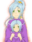  1boy 1girl blue_hair boy brother_and_sister chrono_(series) chrono_trigger earrings female fine_(pixiv1294462) green_eyes janus_zeal jewelry long_hair male ponytail robe schala_zeal siblings 