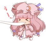  &gt;_&lt; blush_stickers chibi closed_eyes eating food hat mochi patchouli_knowledge purple_hair ribbon satsuki_mei_(sakuramochi) solo tears touhou wagashi 