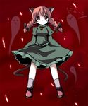  animal_ears artist_self-insert bad_id bad_pixiv_id bell blush_stickers braid cat_ears cat_tail choker fa_no_hito ghost hair_ribbon kaenbyou_rin multiple_tails red_background red_eyes red_hair ribbon solo tail touhou twin_braids twintails when_you_see_it 
