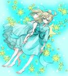  1girl bad_id bad_pixiv_id barefoot blonde_hair brother_and_sister dress kagamine_len kagamine_rin lalamix short_hair siblings star twins vocaloid 