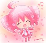  ahoge blush cherry_blossoms chibi cosplay drill_hair hahifuhe hatsune_miku hatsune_miku_(cosplay) headset kasane_teto object_namesake pink pink_hair sakura_miku sakura_miku_(cosplay) sakura_teto skirt smile solo twin_drills twintails utau 