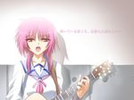  acoustic_guitar amamiya_kouga angel_beats! guitar instrument iwasawa pink_eyes pink_hair school_uniform serafuku solo 