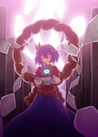  bad_id bad_pixiv_id breasts crossed_arms dress fred04142 glowing glowing_eyes hair_ornament large_breasts leaf leaf_hair_ornament mirror purple_hair red_eyes rope shimenawa short_hair snake solo touhou yasaka_kanako 