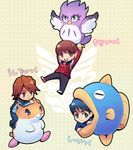  agri alata animal bird coo_(kirby) fish hamster hyde_(goseiger) izumi_rion kine_(kirby) kirby_(series) multiple_boys owl rick_(kirby) riding super_sentai tensou_sentai_goseiger 