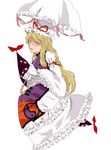  bad_id bad_pixiv_id blonde_hair eyes gap gloves hair_ribbon hat hat_ribbon highres long_hair ousaka-chiyo red_eyes ribbon smile solo touhou umbrella yakumo_yukari yellow_eyes yin_yang 