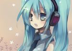  aqua_eyes aqua_hair hanepochi hatsune_miku headphones long_hair necktie open_mouth solo twintails vocaloid 