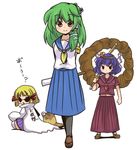  alternate_costume aoi_tobira delinquent kochiya_sanae moriya_suwako multiple_girls pantyhose school_uniform serafuku touhou yankee yasaka_kanako 