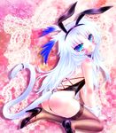  1boy animal_ears ass bad_id bottom bunny_ears crossdress crossdressing final_fantasy final_fantasy_ix genderswap_or_crossdressing? high_heels kuja looking_at_viewer male_focus minatosaiga shoes solo stocking tail thighhighs trap white_hair 