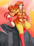  black_eyes boots breasts female hokuto_no_ken long_hair mamiya mayleen orange_hair pants shoulder_pads solo 