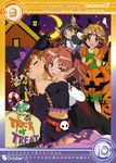  4girls absurdres animal_ears brown_eyes brown_hair calendar_(medium) candy candy_cane cat_ears cross electricity food food_themed_clothes food_themed_hair_ornament ghost hair_ornament halloween hat highres holding holding_wand jack-o'-lantern long_hair misaka_mikoto moon multiple_girls october official_art pointy_ears pumpkin saten_ruiko september shirai_kuroko short_hair thighhighs to_aru_kagaku_no_railgun to_aru_majutsu_no_index trick_or_treat twintails uiharu_kazari vampire wand wavy_mouth witch witch_hat 