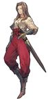  absurdres boots brown_hair catiua_powell full_body hairband highres jewelry long_hair necklace official_art simple_background solo sword tactics_ogre weapon yoshida_akihiko 