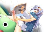  1girl abu ahegao ahegaorn big_breasts breasts chunsoft cleavage cum dragon_quest dragon_quest_iii ejaculation enix erect_nipples erection fucked_silly futanari handjob hermaphrodite huge_penis insertion large_breasts long_hair masturbation nature object_insertion open_mouth orgasm outdoors penis purple_eyes sage_(dq3) shield sky slime smile solo tongue 