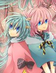  animal_ears antlers aqua_hair blue_eyes christmas hatsune_miku long_hair megurine_luka multiple_girls pink_hair reindeer_antlers reindeer_ears ui_(rot) very_long_hair vocaloid 