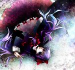  black_sclera dress gothic_lolita highres hollow_eyes itsuya kirishiki_sunako lace lolita_fashion long_hair lying purple_hair ribbon shiki solo 