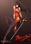  blade_&amp;_soul boots breasts china_dress chinese_clothes cleavage dress highres jpeg_artifacts kim_hyung_tae large_breasts slender_waist solo sword thigh_boots thighhighs weapon 