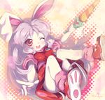  animal_ears bunny_ears cream_(eto_ranger) highres juuni_senshi_bakuretsu_eto_ranger north_abyssor one_eye_closed open_mouth pointing purple_hair red_eyes shoe_soles solo wand 