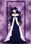  bishoujo_senshi_sailor_moon breasts choker cleavage crescent detached_sleeves double_bun dress earrings fingernails jewelry medium_breasts nail_polish nehelenia_(sailor_moon) pointy_ears purple_eyes purple_hair red_nails renki 