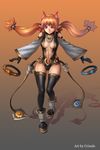  bad_id bad_pixiv_id demon_girl full_body gloves horns jewelry lapucelle_(arasoo1210) long_hair orange_hair original red_eyes ring solo thighhighs twintails 