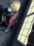  blonde_hair from_above male_focus mutou_tooru red_eyes shiki shirt sitting solo tears window yuu 