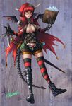  bad_id bad_pixiv_id book dagger full_body glasses lapucelle_(arasoo1210) orange_eyes original red_hair solo striped striped_legwear sword tail thighhighs weapon wings 