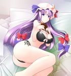  book bra breasts cleavage crescent gisyo hat large_breasts lingerie long_hair panties patchouli_knowledge purple_hair side-tie_panties solo touhou underwear underwear_only 