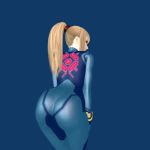  3d animated animated_gif ass ass_shake bent_over blonde_hair blue_bodysuit bodysuit metroid nintendo ponytail samus_aran zero_suit 