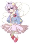  blouse blush bobby_socks eyeball frills full_body hairband hassy heart highres komeiji_satori lavender_hair pigeon-toed pink_skirt purple_eyes short_hair skirt sleeves_past_wrists slippers socks solo third_eye touhou transparent_background 