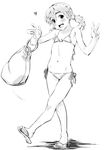  baba_arumi bad_id bad_pixiv_id bag bikini flat_chest greyscale legs long_hair monochrome original sandals solo swimsuit twintails 