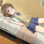  bad_id bad_pixiv_id bed brown_hair dutch_angle glasses grey_eyes lying ore_no_imouto_ga_konna_ni_kawaii_wake_ga_nai school_uniform short_hair skirt solo tamura_manami umeboshitora 