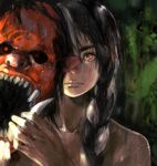  black_hair braid kizudarake_no_biina leaf long_hair looking_at_viewer mask oni red_eyes scar serious solo toi8 