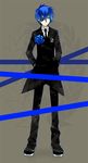  akio_(89e) bad_id bad_pixiv_id blue_eyes blue_hair eyepatch flower formal himitsu_keisatsu_(vocaloid) kaito male_focus necktie solo suit vocaloid 