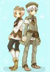  1girl aqua_background aqua_eyes azel_(rune_factory) eno_(8-23) pink_hair rune_factory rune_factory_oceans short_hair sonia_(rune_factory) white_hair 